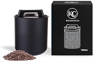 KC Kitchen & Co. Airtight Coffee Canister for 250 g Coffee Beans - Stainless Steel Storage Jar with Vacuum Lid & Aroma Seal - Storage Jar for Coffee, Tea, Sugar, Cereal - Matte Black (1000 ml)