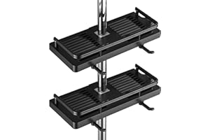 DUFU Mensola Doccia da Appendere Senza Forare Portaoggetti Doccia Bagno Rimovibile in ABS con Fibbia di Soffione Doccia e Gancio Adatto per Asta Doccia con Diametro di 21mm-25mm 2 Pezzi Nero