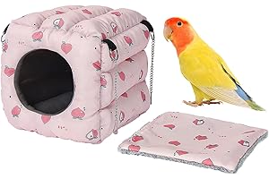 Takezuaa Large Size Warm Bird Nest Snuggle Tent Parrot Winter Cave Bed with Detachable Inner Pad for Small Medium Parrot Animal Warm Birds House Hanging Hideaway Cave Bed Tent Toy for Birds Parrots