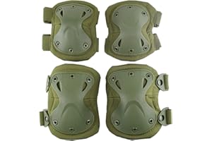AOUTACC Tactical Combat Knee & Elbow Protective Pads Set for Outdoor CS Paintball Game Cycling Safety Skateboarding Gear Skates Knee Protection Guard Pads (Green)