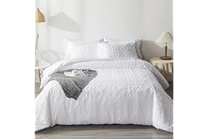 JEMIIPEE Tufted Funda Nordica Bordado 100% Microfibra Suave Cama 135/150 Shabby Chic Bohemia Traspirante Funda Edredon 220x240 cm y 2 x Fundas de Almohada de 50x75 cm Juego de Fundas Nórdicas Boho Blanco