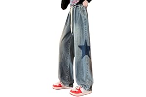 FEOYA Girls' Elastic Waist Wide Leg Jeans Kids Casual Denim Trousers Wide Leg Baggy Pants Loose Straight Jeans