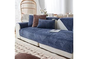 FASCINATDECO Sofa Überzug, Samt Sofabezug 1/2/3/4 Sitzer, Sofaschoner rutschfest, Couch überzug L Form Sofaüberwurfe, Sofa Sitzkissenbezug, Waschbar Couchbezug (Dunkelblau,90x160cm)