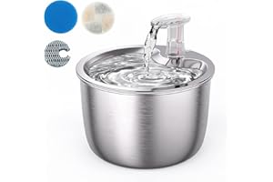 LTZGO Fontanella per Gatti Cani, 2L Acciaio Inossidabile Sensore Di Movimento Silenziosa Animali Fontana, 3 Modalità di Flusso Regolabili Con Filtro, 1.9M USB,Pompa Dell'acqua, Boa di livello dell'acqua
