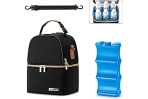 BABEYER Breastmilk Cooler Bag with Ice Pack Fits 6 Baby Bottles up to 270ml, Breastmilk Pump Bag with Shoulder Strap for Nursing Mom Daycare, Travel, Work, Black