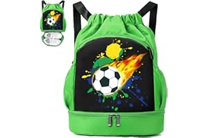 YOUYIKE Schwimmtasche Kinder,mit Fußball und Regenbogen Muster Bodenfach Wasserdichter Rucksack Turnbeutel Kordelzug Sportbeutel für Mädchen Junge Bewegung, Training, Schwimmen