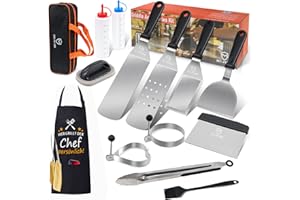 MUJUZE Plancha Accessoires,Set de Accessoire Plancha INOX,Cadeau pour Homme Papa,Spatule Professionnelle Accessoires Barbecue de Gril pour Gril Teppanyaki et Camping...