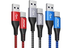 DRLIPEW USB C Cable(1M 3-Pack),USB to USB C Fast Charger Cable Nylon Braided,3A Fast Charging Type C Lead Compatible with iphone 15 16 Pro Max,Samsung Galaxy S22+ S21 S20 Ultra S10 S9 A20e A21s,Moto G7