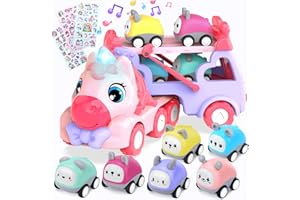 seveclotree Jouet de Camion pour Enfant,Jeux 2 Ans Filles,7 en 1 Jouet avec Sons et Lumières,Transporteur Voiture Jouet Cadeau de Noël Anniversaire pour Fille 3 4 5 6 7 8+ Ans