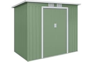 Outsunny 7 x 4ft Lean to Garden Shed with Foundation Kit, Double Door and Vents, Outdoor Metal Storage Shed for Equipment Tools, Green