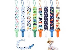MOVSTRIKER 8Pcs Dummy Clip Boys, Baby Pacifier Holders Soother Clips Chain Personalised Dummy Clips for Boys Silicone Ring Adapter for All Dummies Soothers Newborn Essentials