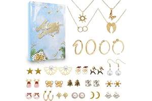 Guiffly Jewellery Advent Calendar 2023 Women Girls, 24 Days Countdown to Christmas Advent Calendar, Girls Jewelry Gift Set Including 16 Earrings 4 Rings 4 Necklaces, Gold Luxury Jewelry for Teen Girls