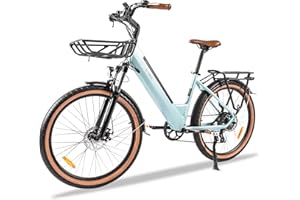 KAISDA Bicicletta Elettrica Donna 26 Pollici con Batteria 36V 16AH Rimovibile, Motore 50NM e 7 Velocità - Bici Elettrica Leggera (27.7kg) per Città e Percorsi Urbani, Autonomia 65km, Colori Bianco e Blu