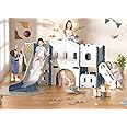 RBW TOYS Slide for kids 7 in 1 Toddler Slide & Swing for kids, Large Kids Slide with Long Aisle, Climber, Basketball Hoop, Tunnel, and Storage Space, Playset for Toddlers