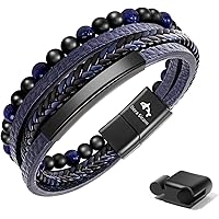 Bracciale In Pelle Intrecciato Uomo Casisto.J - Chiusura Magnetica, Colori Blu/Marrone/Nero, Design Classico E Elegante - Foto 7