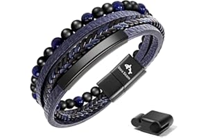 Dora Sicom Cadeau Homme - bracelet homme，bracelet cuir homme，Bracelet Cuir Perles，Bracelet Triple en Cuir avec des Perles en Pierre Naturelle， Cadeau pour hommes/Papa