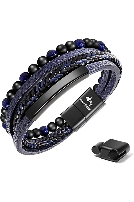 Bracciale Uomo In Pelle Intrecciata - Chiusura Magnetica, Nero/Marrone, Con Incisione E Confezione Regalo - Foto 2