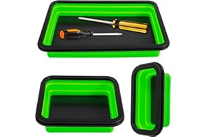 GENERIC 3Pcs Collapsible Magnetic Parts Tray Set 3 Different Size Magnetic Tool Tray Silicone Foldable Tool Holder for Screw, Bolts, Nuts, Washers, Pins and Other Small Metal Parts(Green)
