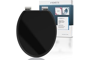 SCHÜTTE Sedile WC nero con abbassamento automatico in legno | sedile WC con coperchio | anima in legno coperchio WC con motivo (carico massimo degli occhialini 175 kg) | nero