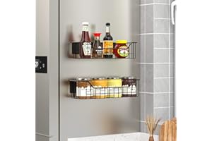 Coovee Mensola Magnetica Frigorifero, 2 Pezzi Porta Spezie Magnetico Organizer per Frigorifero Cucina, Punch-Free Salvaspazio Portaspezie（Ripiano laterale frigorifero）