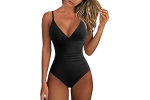 RXRXCOCO Tummy Control Swimming Costume Women Deep V Neck One Piece Swimsuit Crisscross Back Bathing Suit Swimwear
