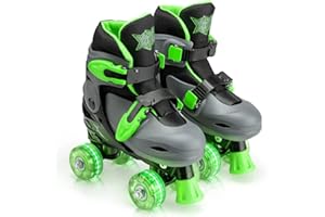 Xootz Roller Skates, Kids Adjustable Quad Skates for Beginners, with Light Up LED Wheels, Multiple Colours and Sizes, Ages 5+