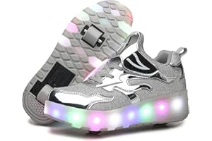 KOWO Scarpe LED,Scarpe da Skateboard a LED Light-UP,per Ragazze Unisex per Bambini,Ruote Doppie Singole,Luce 7 Colore Ricaricabili USB,Scarpe da Cross Sportive All'aperto