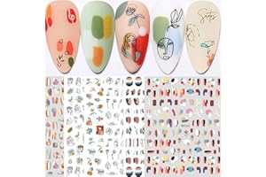 Yeahbo Pegatinas para Uñas Semipermanentes, Decorativas Uñas Graffiti 6 Hojas Pegatinas Uñas Semipermanentes Nail Art Plantillas Uñas Decoracion Niñas Autoadhesiva Abstract Lady Face Rose Leaf