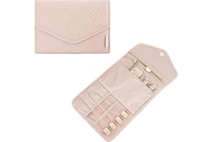 bagsmart Travel Jewellery Organiser, Foldable Jewelry Storage Roll for Journey-Rings, Necklaces, Bracelets, Earrings, (Medium-Pink)