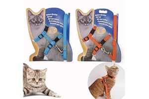 GOZOLA Gizhome Cat Harness and Leash, 2 Pack Adjustable Cat Lead Halter Harness Nylon Strap Belt Safety Rope Leads for Kitten, Orange & Light Blue