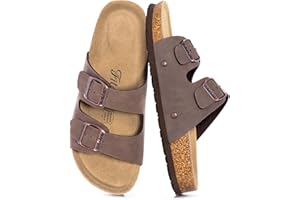 FITORY Womens Flat Sandals with Cork Footbed, Open Toe Slides Adjustable Slip On Slippers Size 4-9