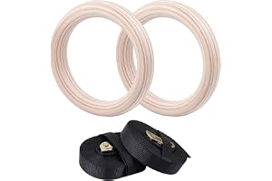 ADEMOKE 28 mm långa gymnastikringar, gymnastikringar trä gymringar, gymnastikringar, träningsringar, trä gym ringar gymnastik utomhus övningsringar med remmar premium för hemmaträning och utomhus
