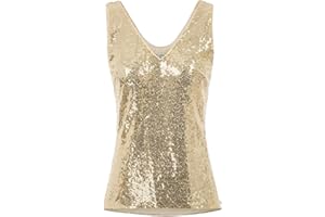 GRACE KARIN Donna Canotta Top con Paillettes Elegante Scollo a V Tank Top Senza Manica