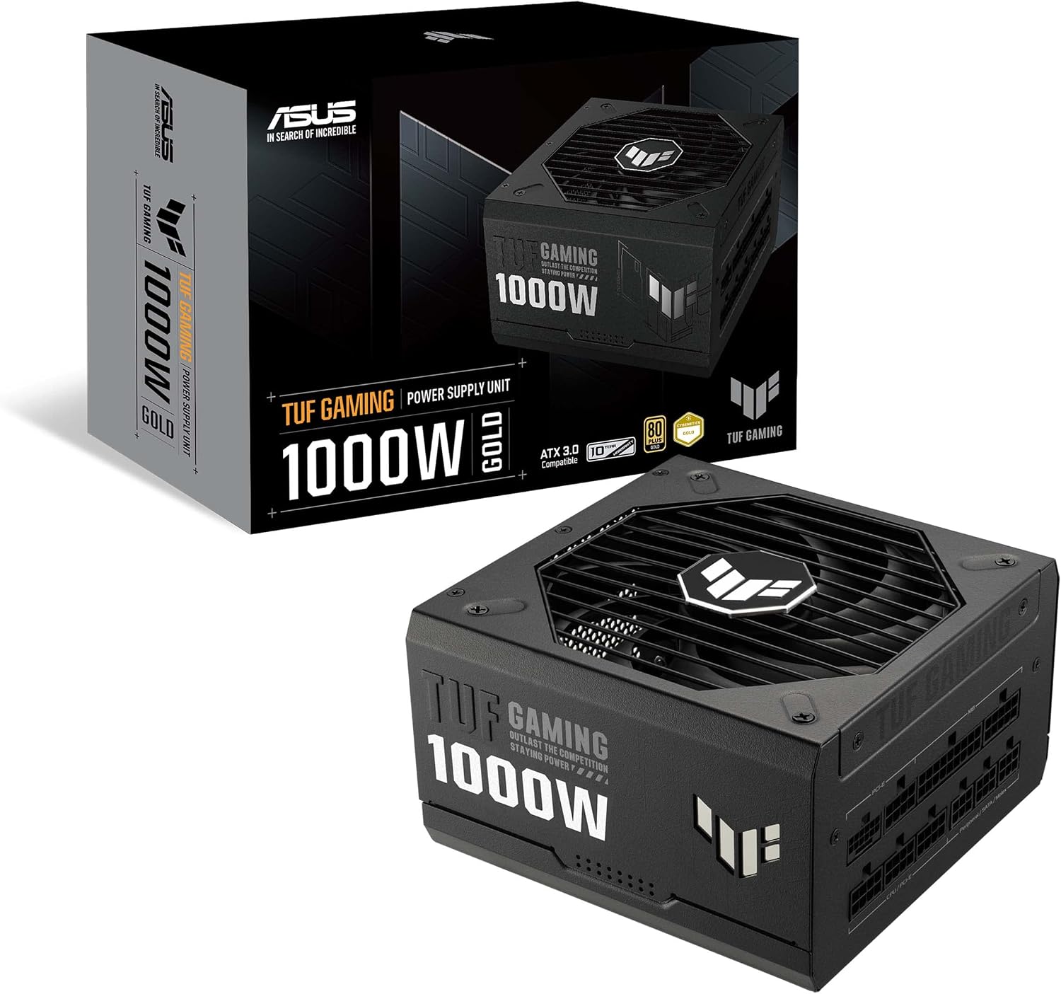 TUF Gaming 1000W Gold (1000 Watt, ATX 3.0 Compatible Fully Modular Power Supply, 80+ Gold Certified, Military-grade Components, Dual Ball Bearing, Axial-tech Fan, PCB Coating, 10 Year Warranty)