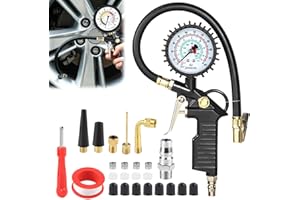 Arvoni Manometre Pression Pneu, 220 PSI Poignée Gonflage Avec 24 Accessoires, Numérique Manomètre Pneu Haute Précision et Multifonctionnalité, pour Voiture Moto Vélos