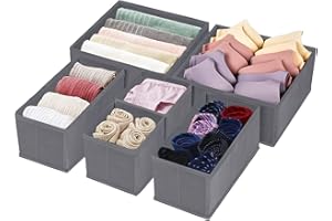 VERONLY 6 Stück Organizer Schublade Unterwäsche,Faltbare Kleiderschrank Organizer Stoff, Schubladen Ordnungssystem mit Grundplatten Aufbewahrungsboxen für Unterwäsche, Socken, Krawatten