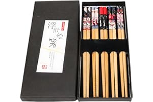 Zulbceo 5 par naturalnych bambusowych pałeczek wielokrotnego użytku, do jedzenia, pałeczki do sushi, bambusowe, nadają się do mycia w zmywarce, luksusowe, czarne, ręcznie wykonane