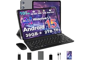SKYEGG Tablet 10 Pollici Android 15 con Gemini AI, 30GB RAM + Espandibile 2TB ROM, Octa-Core, Widevine L1, WiFi 5G, BT5.0, Fotocamere 8MP/5MP, 6000mAh, con Tastiera, Mouse e Custodia – Grigio