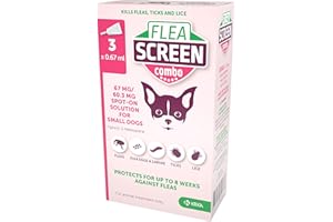 FLEA SCREEN Combo Small Dogs, 3 Pipettes - Spot-On Flea Treatment for Small Dogs & Puppies Over 8 Weeks Old (2-10kg) - Kills Fleas, Flea Eggs, Ticks - Provides Up to 8 Weeks Protection