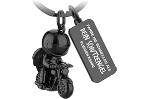FABACH Motorrad Schlüsselanhänger mit Schutzengel und Gravur - Fahr vorsichtig Engel für Motorradfahrer - Glücksbringer Motorradführerschein