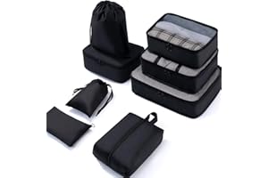 Meowoo Organizator Bagażu 8 w 1 Zestaw Organizator Walizek Bagażu Packing Cubes for Travel z Torbą na Buty, Czarny Organizer Podróży Jest Idealny do Przechowywania Akcesoriów Podczas Podróży