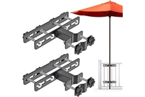 Dolibest Parasol Clamp Balcony, 2pcs Patio Umbrella Holder Heavy Duty Fence Deck Mount Bracket Adjustable Sun Umbrella Fixing Clip Space Saving Design for Maximum 6.6 x 6cm Post Railing,Max 5.6cm Pole