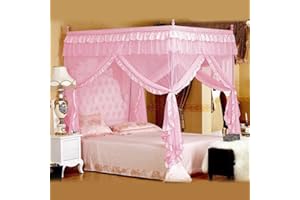 Wifehelper Luxury Princess Four Corner Post Bed Curtain Canopy Netting Mosquito Net Bedding Decoration (No Bracket)(1.5 x 2M / 4.9 x 6.6ft-Pink)
