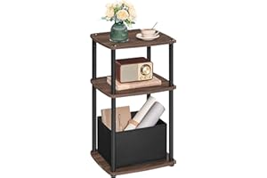 SONGMICS HOME Mesa Auxiliar, Mesita de Noche, 3 Estantes, Cesta de Tela, para Dormitorio, Sala de Estar, Marco de Acero, 30 x 34 x 58 cm, Estilo Industrial, Nogal Ébano LET286K01