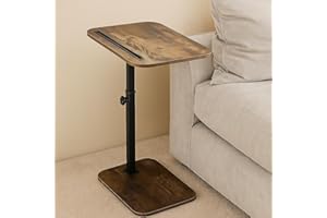 M.J COMFY-LIFE C-Shape Side Table, Height Adjustable Swivel Sofa Table 360° Rotating Tray Space-Saving Coffee Snack and Bed End Table for Living Room Bedroom Bedside Couch (Rustic Brown, 1)