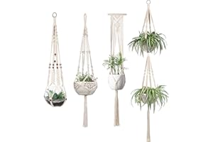 Mkouo Macramé Perchas de Plantas Set of 4 Jardinera para Colgar en Interiores Basket Titular de Maceta Decoración del hogar de latón Caja de Regalo