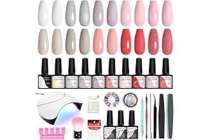 Gel Nail Polish Set with U V Nail Lamp, VANREESA 10 Colours Gel Nail Polish Set All Seasons Red White Glitter Nude Pink Gray Gel Polish Set Gel Nail Kit Manicure Nail Art DIY at Home Gift for Women