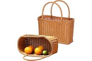 KMQRDZI Cesta Trenzada Multifuncional - De Compras, Setas, Mimbre, Boo, Ratán, Picnic, Flores, Verduras, Almacenamiento para Frutas