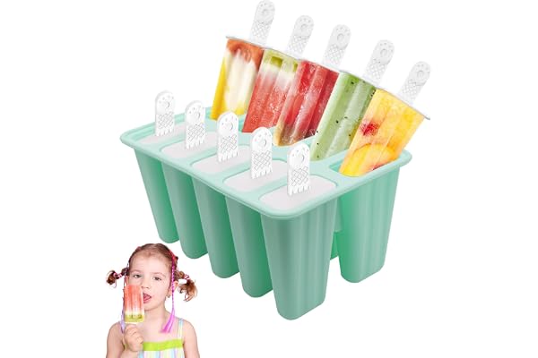 Horuili® Moule à Glace en Silicone - 10 Moules Réutilisables avec Bâtonnets - Faciles à Démouler pour la Confection de Popsicles