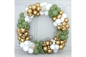 NETNOLOGY Luftballon Girlande Grün,152Stück Luftballon Grün Weißgold mit Konfetti Luftballons,Luftballons Geburtstag Hochzeit,Olive Grün Gold Ballon Girlande für Geburtstag Deko,Baby Shower,Babyparty,Brautparty